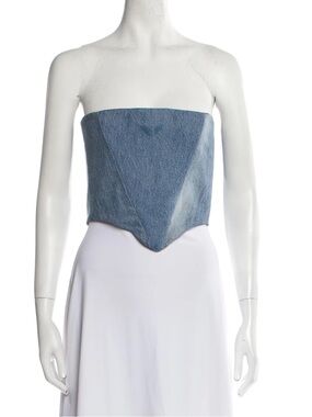 Strapless Denim Corset Crop Top in Light Blue